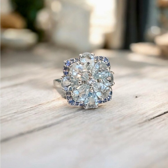 🩵Aquamarine💙Sapphire🤍Topaz Sterling Silver Ring (5.25) - Picture 6 of 15